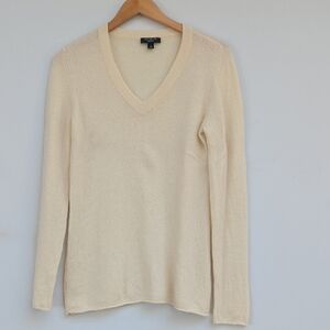 Ann Taylor Cashmere Cream V-Neck Sweater - Large